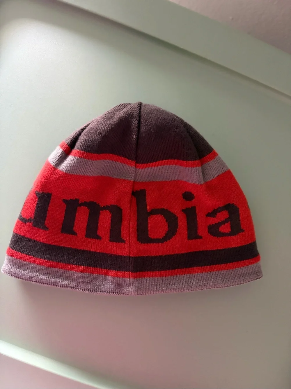 Columbia Kids Orange , Gray and Black Striped Beanie